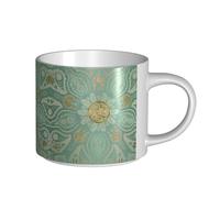 YWSOTRE Mandala celtico verde salvia e oro, Tazza in ceramica di grande capacità, tazza da tè, tazza da caffè 450 ml