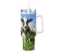 YWSOTRE Mangiare mucche al pascolo estivo,Tazza Ice Bully da 40 oz con manico, in acciaio inossidabile, con borraccia