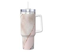 YWSOTRE Marmo rosa oro misto unito,Tazza Ice Bully da 40 oz con manico, in acciaio inossidabile, con borraccia