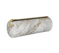 YWSOTRE Marmo spazzolato oro perlato bianco grigio argento, Astuccio portapenne cilindrico Astuccio portapenne in pelle portatile con astuccio cosmetico con cerniera
