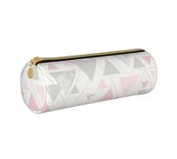 YWSOTRE Marmo triangolo geometrico argento grigio rosa, Astuccio portapenne cilindrico Astuccio portapenne in pelle portatile con astuccio cosmetico con cerniera