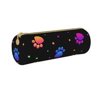 YWSOTRE Modello animale impronta zampa arcobaleno, Astuccio portapenne cilindrico Astuccio portapenne in pelle portatile con astuccio cosmetico con cerniera