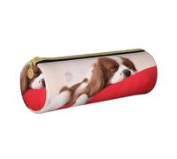 YWSOTRE Modello Cavalier King Charles Spaniel, Astuccio portapenne cilindrico Astuccio portapenne in pelle portatile con astuccio cosmetico con cerniera