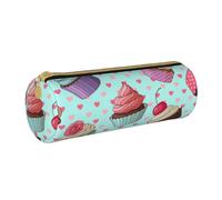YWSOTRE Modello cupcake stampato, Astuccio portapenne cilindrico Astuccio portapenne in pelle portatile con astuccio cosmetico con cerniera