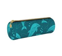 YWSOTRE Modello dei delfini, Astuccio portapenne cilindrico Astuccio portapenne in pelle portatile con astuccio cosmetico con cerniera