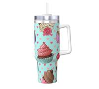 YWSOTRE Modello di cupcake stampato,Tazza Ice Bully da 40 oz con manico, in acciaio inossidabile, con borraccia