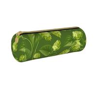 YWSOTRE Modello Di Luppolo E Foglie Verdi, Astuccio portapenne cilindrico Astuccio portapenne in pelle portatile con astuccio cosmetico con cerniera