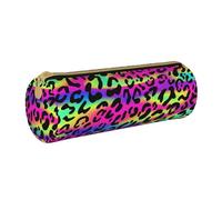 YWSOTRE Modello geometrico luminoso al neon astratto, Astuccio portapenne cilindrico Astuccio portapenne in pelle portatile con astuccio cosmetico con cerniera