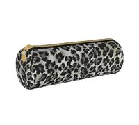 YWSOTRE Modello Leopardo Grigio E Nero, Astuccio portapenne cilindrico Astuccio portapenne in pelle portatile con astuccio cosmetico con cerniera