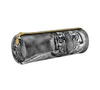 YWSOTRE Modello tigre bianca, Astuccio portapenne cilindrico Astuccio portapenne in pelle portatile con astuccio cosmetico con cerniera