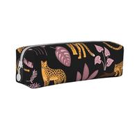 YWSOTRE Modello tropicale leopardo, Astuccio per matite Astuccio per penne Astuccio per matite in pelle portatile con astuccio cosmetico con cerniera