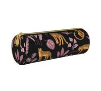YWSOTRE Modello tropicale leopardo, Astuccio portapenne cilindrico Astuccio portapenne in pelle portatile con astuccio cosmetico con cerniera