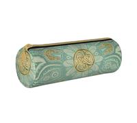 YWSOTRE Morbido mandala celtico verde salvia e oro, Astuccio portapenne cilindrico Astuccio portapenne in pelle portatile con astuccio cosmetico con cerniera