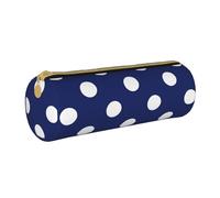 YWSOTRE Motivo blu scuro a pois, Astuccio portapenne cilindrico Astuccio portapenne in pelle portatile con astuccio cosmetico con cerniera