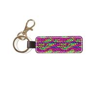 YWSOTRE Motivo geometrico luminoso al neon astratto, Portachiavi in pelle PU, portachiavi con anello portachiavi, organizer, 1 pz