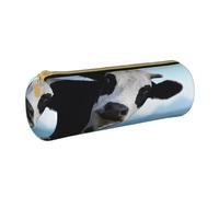 YWSOTRE Mucca carina stampata, Astuccio portapenne cilindrico Astuccio portapenne in pelle portatile con astuccio cosmetico con cerniera