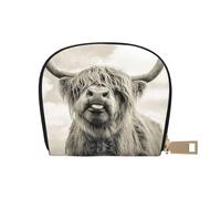 YWSOTRE Mucca divertente dell'altopiano, Custodia per carte in pelle PU Elegante porta carte di credito Porta carte di credito