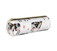 YWSOTRE Mucca Macchiata Di Latte Mucca Nera, Astuccio portapenne cilindrico Astuccio portapenne in pelle portatile con astuccio cosmetico con cerniera