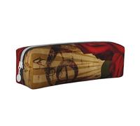 YWSOTRE Musica d'epoca rosa grunge, Astuccio per matite Astuccio per penne Astuccio per matite in pelle portatile con astuccio cosmetico con cerniera