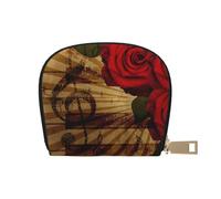 YWSOTRE Musica d'epoca rosa grunge, Custodia per carte in pelle PU Elegante porta carte di credito Porta carte di credito