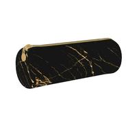 YWSOTRE Natura in marmo nero dorato, Astuccio portapenne cilindrico Astuccio portapenne in pelle portatile con astuccio cosmetico con cerniera