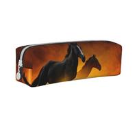 YWSOTRE Nuvole luminose rosse con cavalli neri stampate, Astuccio per matite Astuccio per penne Astuccio per matite in pelle portatile con astuccio cosmetico con cerniera