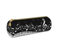 YWSOTRE Onda di note musicali, Astuccio portapenne cilindrico Astuccio portapenne in pelle portatile con astuccio cosmetico con cerniera