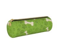 YWSOTRE Ossa della zampa di cane verde, Astuccio portapenne cilindrico Astuccio portapenne in pelle portatile con astuccio cosmetico con cerniera
