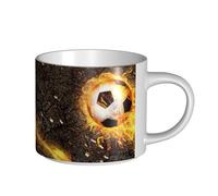 YWSOTRE Pallone da calcio tra le fiamme del fuoco ardente, Tazza in ceramica di grande capacità, tazza da tè, tazza da caffè 450 ml