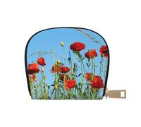 YWSOTRE Papaveri Sul Cielo Blu, Custodia per carte in pelle PU Elegante porta carte di credito Porta carte di credito