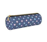 YWSOTRE Pastello Punti Sfondo Blu Navy, Astuccio portapenne cilindrico Astuccio portapenne in pelle portatile con astuccio cosmetico con cerniera