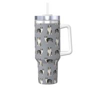 YWSOTRE Pastore australiano blu merle cane grigio semplice,Tazza Ice Bully da 40 oz con manico, in acciaio inossidabile, con borraccia