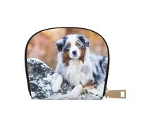 YWSOTRE Pastore australiano neve inverno bellissimi cani, Custodia per carte in pelle PU Elegante porta carte di credito Porta carte di credito