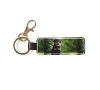 YWSOTRE Pastore francese Beauceron cucciolo nero carino, Portachiavi in pelle PU, portachiavi con anello portachiavi, organizer, 1 pz
