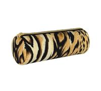YWSOTRE Pelliccia tigrata di pelle di tigre di leone leopardo, Astuccio portapenne cilindrico Astuccio portapenne in pelle portatile con astuccio cosmetico con cerniera