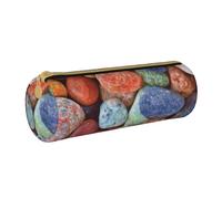 YWSOTRE Pietre colorate stampate, Astuccio portapenne cilindrico Astuccio portapenne in pelle portatile con astuccio cosmetico con cerniera