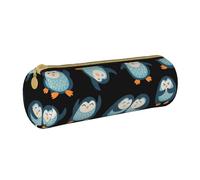 YWSOTRE Pinguini Cartoon modellato, Astuccio portapenne cilindrico Astuccio portapenne in pelle portatile con astuccio cosmetico con cerniera