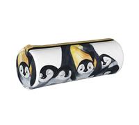 YWSOTRE Pinguini imperatore con i bambini nella neve, Astuccio portapenne cilindrico Astuccio portapenne in pelle portatile con astuccio cosmetico con cerniera