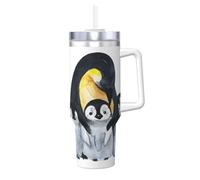 YWSOTRE Pinguini imperatori con bambini nella neve,Tazza Ice Bully da 40 oz con manico, in acciaio inossidabile, con borraccia