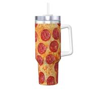 YWSOTRE Pizza Pepperoni 3D,Tazza Ice Bully da 40 oz con manico, in acciaio inossidabile, con borraccia