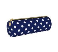 YWSOTRE Pois Blu E Bianchi, Astuccio portapenne cilindrico Astuccio portapenne in pelle portatile con astuccio cosmetico con cerniera