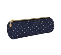 YWSOTRE Pois dorati blu navy eleganti moderni, Astuccio portapenne cilindrico Astuccio portapenne in pelle portatile con astuccio cosmetico con cerniera