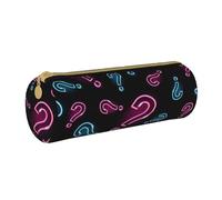YWSOTRE Punto interrogativo al neon senza soluzione di continuità, Astuccio portapenne cilindrico Astuccio portapenne in pelle portatile con astuccio cosmetico con cerniera