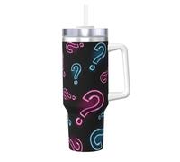 YWSOTRE Punto interrogativo al neon senza soluzione di continuità,Tazza Ice Bully da 40 oz con manico, in acciaio inossidabile, con borraccia