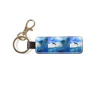 YWSOTRE Quattro delfini nel mare delle balene, Portachiavi in pelle PU, portachiavi con anello portachiavi, organizer, 1 pz