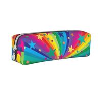 YWSOTRE Raggi Di Coriandoli Arcobaleno E Stelle, Astuccio per matite Astuccio per penne Astuccio per matite in pelle portatile con astuccio cosmetico con cerniera