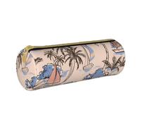 YWSOTRE Retro belle barche palme, Astuccio portapenne cilindrico Astuccio portapenne in pelle portatile con astuccio cosmetico con cerniera