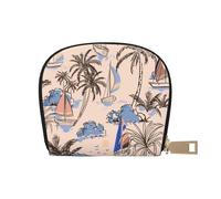 YWSOTRE Retro belle barche palme, Custodia per carte in pelle PU Elegante porta carte di credito Porta carte di credito