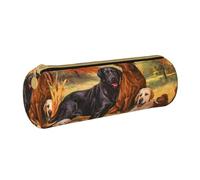 YWSOTRE Ringraziamento del cane Golden Retriever del laboratorio Labrador autunnale, Astuccio portapenne cilindrico Astuccio portapenne in pelle portatile con astuccio cosmetico con cerniera