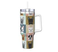 YWSOTRE Ritratti di bulldog francese - Cane modello,Tazza Ice Bully da 40 oz con manico, in acciaio inossidabile, con borraccia